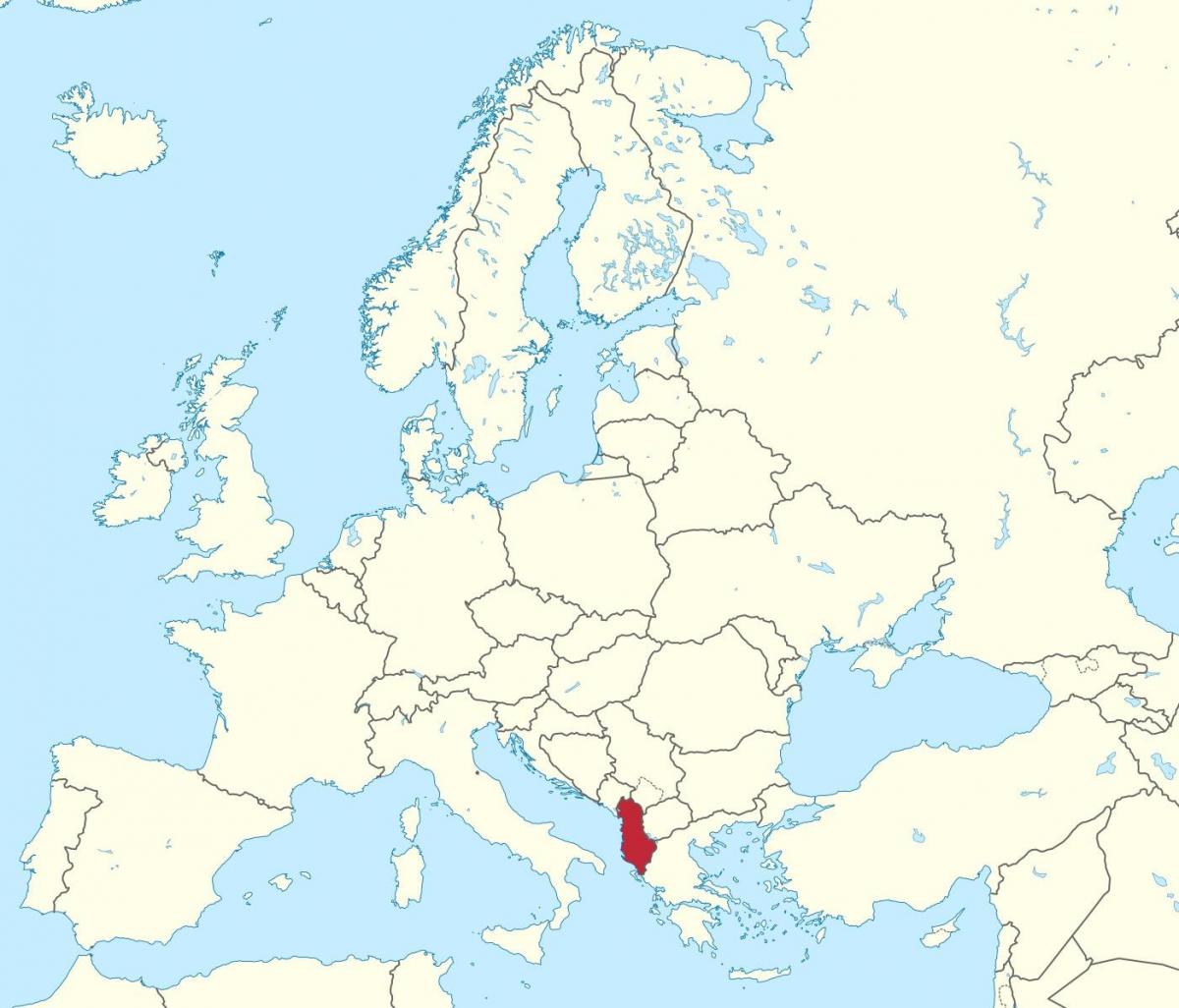 ramani ya Albania juu ya ulaya