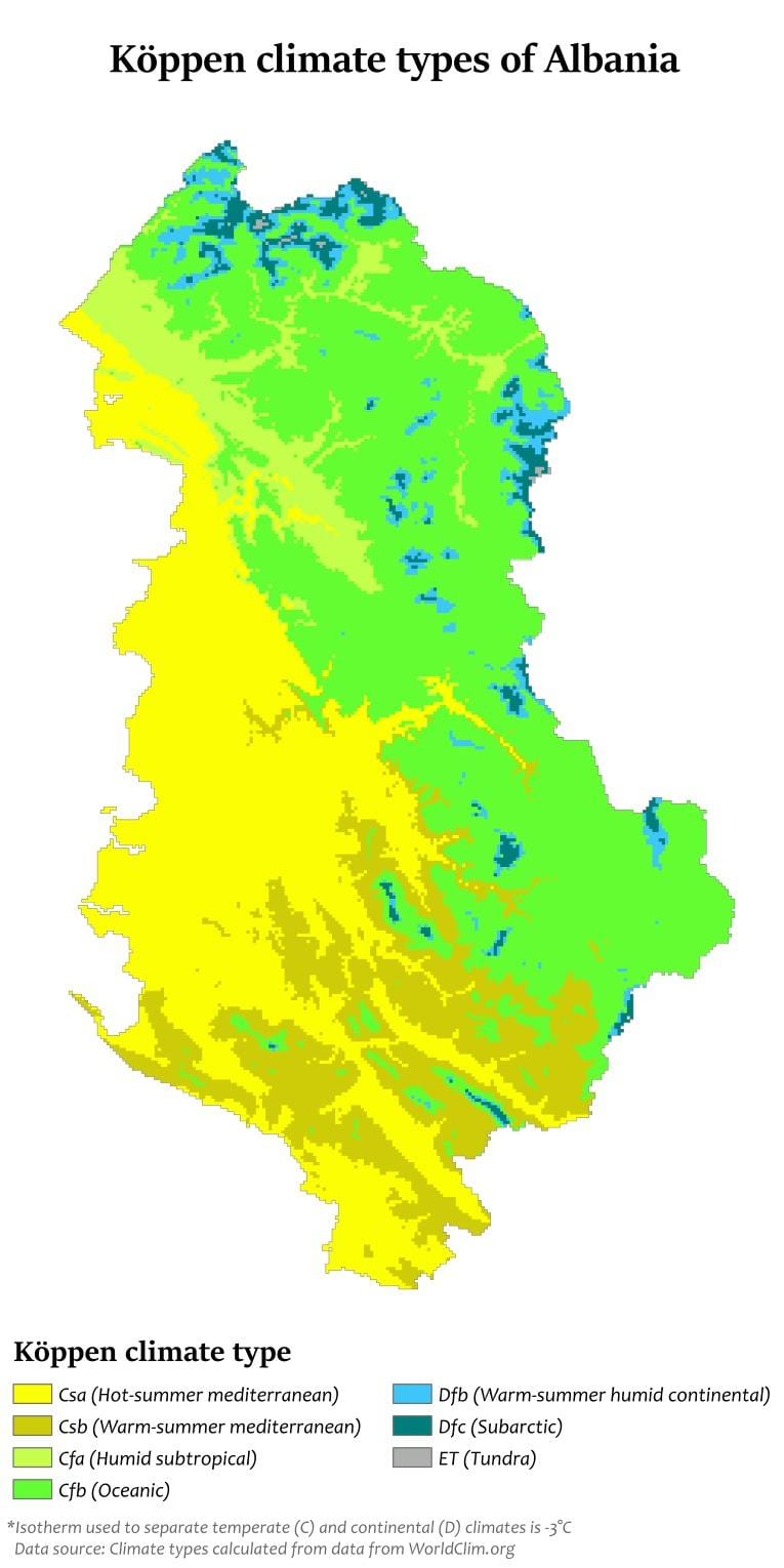 ramani ya hali ya hewa Albania
